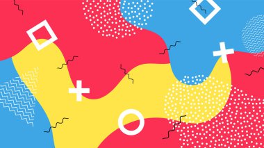 Arkaplan sunumu, poster, broşür, web sitesi veya iniş sayfası için renkli konsepte sahip soyut geometrik memphis.