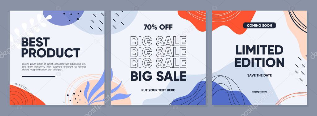 Sale square banner template for social media posts, mobile apps, banners design, web or internet ads. Trendy abstract square template with colorful concept.