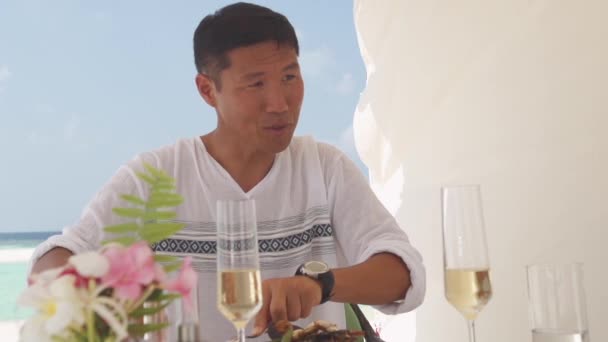 Man Enjoying Luxurious Lunch — Stock Video