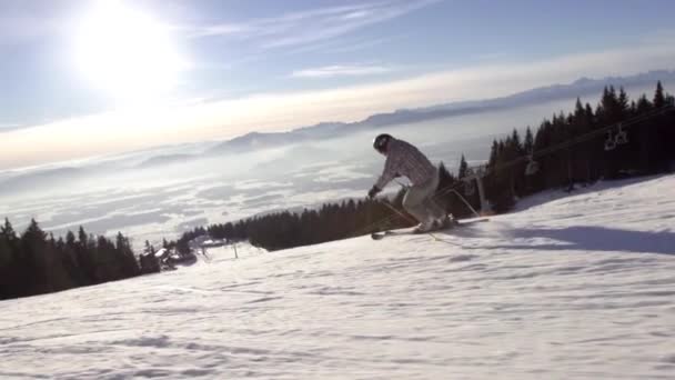 Skier Carving Down — Stock Video