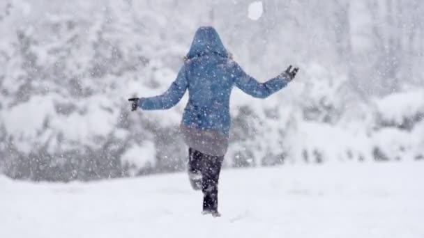 Žena s zábavy ve sněhu — Stock video