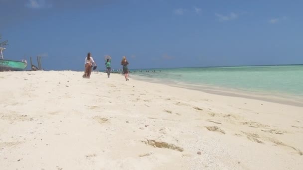 Mujeres jóvenes en la playa tropical — Vídeo de stock