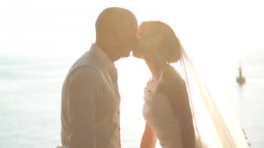 Evlilik çift okyanus yakın öpüşme