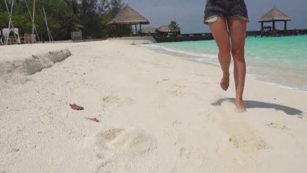 Modèle de mode posant sur la plage de sable — Video