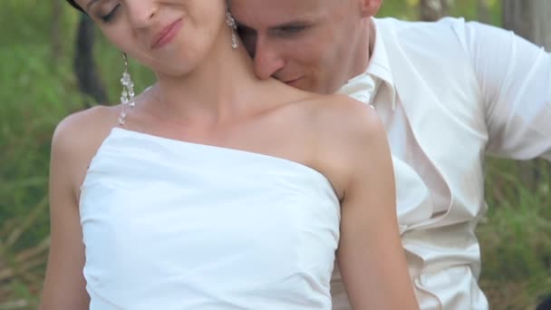 Ślub para siedzi na charakter — Wideo stockowe