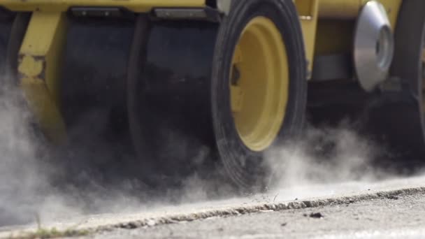 Steamroller  Machine Leveling The Road — Stock Video