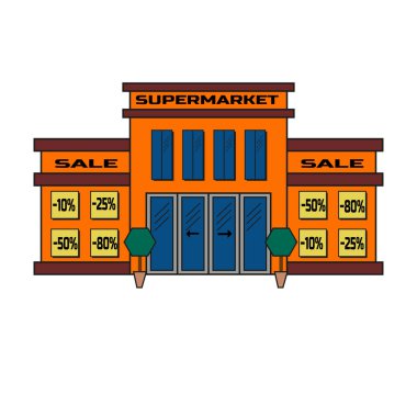 Ağaçlı süpermarket binası cephesi