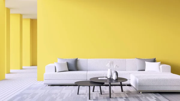 2021年黄墙客厅色彩 3D渲染 — 图库照片