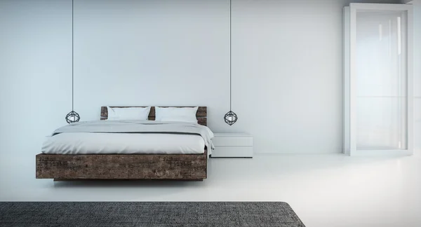Minimales Schlafzimmer mit Meerblick — Stockfoto