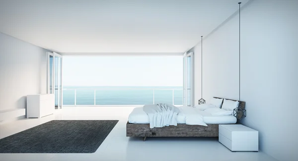 Dormitorio mínimo con vistas al mar — Foto de Stock