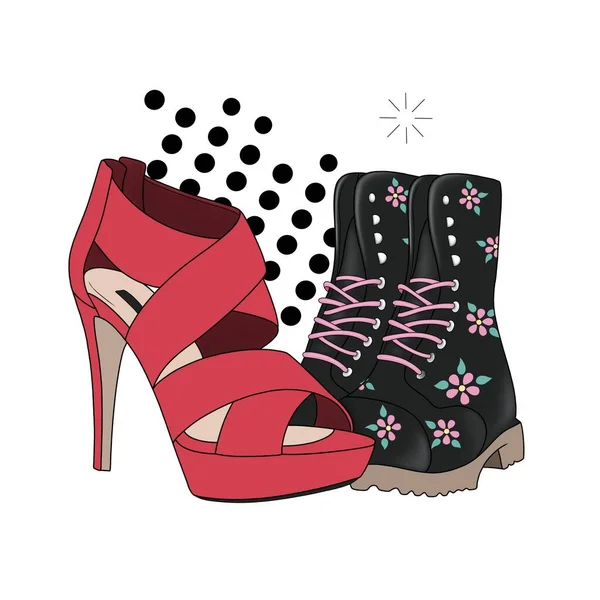 Drawing Boot High Heel Shoe — Stock Photo, Image