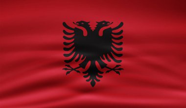 Arnavutluk bayrağı el sallayan grunge desenli. Vektör arkaplanı.