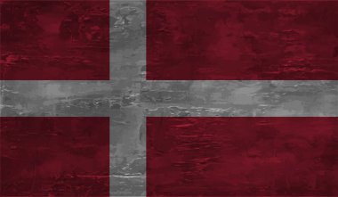 Sallanan grunge desenli Danimarka bayrağı. Vektör arkaplanı.