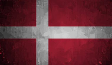 Sallanan grunge desenli Danimarka bayrağı. Vektör arkaplanı.