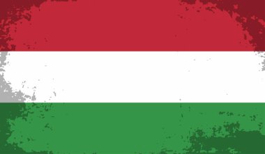 Macaristan Bayrağı. Grunge fırça darbesi ile Macaristan bayrağı gri renkte izole edildi. Stil suluboya çizimi ve grunge dokusu. Vektör illüstrasyonu.