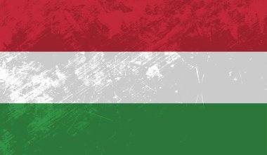 Macaristan Bayrağı. Grunge fırça darbesi ile Macaristan bayrağı gri renkte izole edildi. Stil suluboya çizimi ve grunge dokusu. Vektör illüstrasyonu.