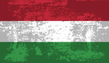 Macaristan Bayrağı. Grunge fırça darbesi ile Macaristan bayrağı gri renkte izole edildi. Stil suluboya çizimi ve grunge dokusu. Vektör illüstrasyonu.