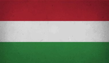 Macaristan Bayrağı. Grunge fırça darbesi ile Macaristan bayrağı gri renkte izole edildi. Stil suluboya çizimi ve grunge dokusu. Vektör illüstrasyonu.