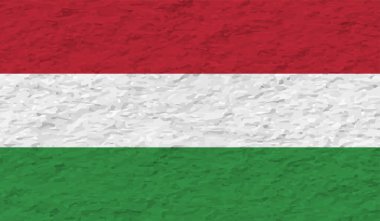 Macaristan Bayrağı. Grunge fırça darbesi ile Macaristan bayrağı gri renkte izole edildi. Stil suluboya çizimi ve grunge dokusu. Vektör illüstrasyonu.