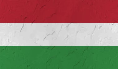 Macaristan Bayrağı. Grunge fırça darbesi ile Macaristan bayrağı gri renkte izole edildi. Stil suluboya çizimi ve grunge dokusu. Vektör illüstrasyonu.
