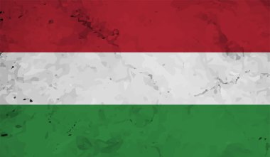 Macaristan Bayrağı. Grunge fırça darbesi ile Macaristan bayrağı gri renkte izole edildi. Stil suluboya çizimi ve grunge dokusu. Vektör illüstrasyonu.