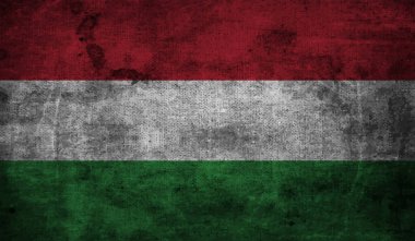 Macaristan Bayrağı. Grunge fırça darbesi ile Macaristan bayrağı gri renkte izole edildi. Stil suluboya çizimi ve grunge dokusu. Vektör illüstrasyonu.
