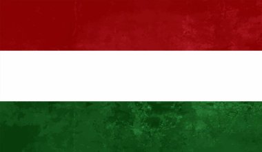 Macaristan Bayrağı. Grunge fırça darbesi ile Macaristan bayrağı gri renkte izole edildi. Stil suluboya çizimi ve grunge dokusu. Vektör illüstrasyonu.