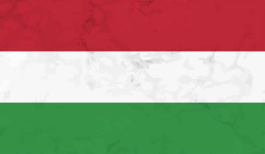 Macaristan Bayrağı. Grunge fırça darbesi ile Macaristan bayrağı gri renkte izole edildi. Stil suluboya çizimi ve grunge dokusu. Vektör illüstrasyonu.