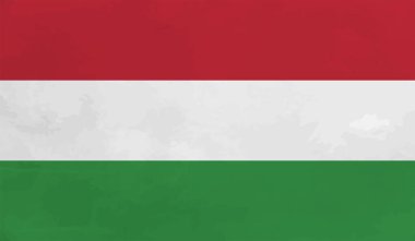 Macaristan Bayrağı. Grunge fırça darbesi ile Macaristan bayrağı gri renkte izole edildi. Stil suluboya çizimi ve grunge dokusu. Vektör illüstrasyonu.