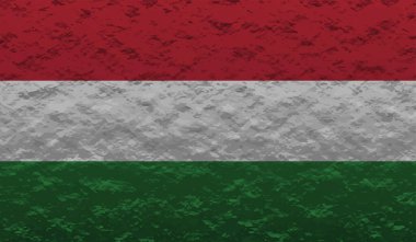 Macaristan Bayrağı. Grunge fırça darbesi ile Macaristan bayrağı gri renkte izole edildi. Stil suluboya çizimi ve grunge dokusu. Vektör illüstrasyonu.