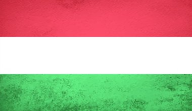 Macaristan Bayrağı. Grunge fırça darbesi ile Macaristan bayrağı gri renkte izole edildi. Stil suluboya çizimi ve grunge dokusu. Vektör illüstrasyonu.