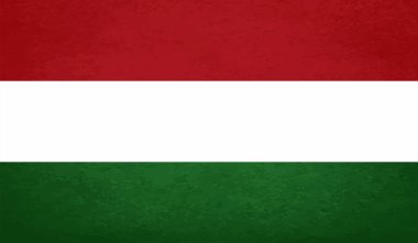 Macaristan Bayrağı. Grunge fırça darbesi ile Macaristan bayrağı gri renkte izole edildi. Stil suluboya çizimi ve grunge dokusu. Vektör illüstrasyonu.