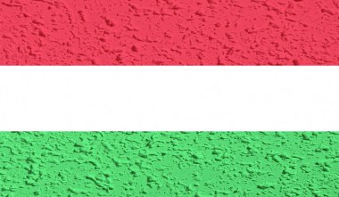 Macaristan Bayrağı. Grunge fırça darbesi ile Macaristan bayrağı gri renkte izole edildi. Stil suluboya çizimi ve grunge dokusu. Vektör illüstrasyonu.