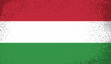 Macaristan Bayrağı. Grunge fırça darbesi ile Macaristan bayrağı gri renkte izole edildi. Stil suluboya çizimi ve grunge dokusu. Vektör illüstrasyonu.