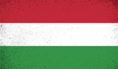 Macaristan Bayrağı. Grunge fırça darbesi ile Macaristan bayrağı gri renkte izole edildi. Stil suluboya çizimi ve grunge dokusu. Vektör illüstrasyonu.