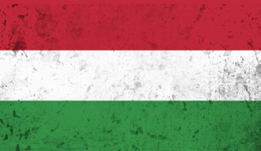 Macaristan Bayrağı. Grunge fırça darbesi ile Macaristan bayrağı gri renkte izole edildi. Stil suluboya çizimi ve grunge dokusu. Vektör illüstrasyonu.