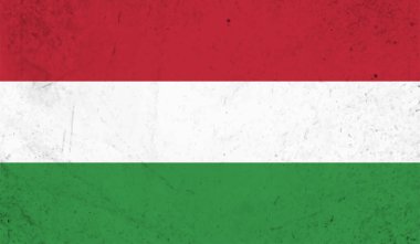 Macaristan Bayrağı. Grunge fırça darbesi ile Macaristan bayrağı gri renkte izole edildi. Stil suluboya çizimi ve grunge dokusu. Vektör illüstrasyonu.