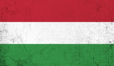 Macaristan Bayrağı. Grunge fırça darbesi ile Macaristan bayrağı gri renkte izole edildi. Stil suluboya çizimi ve grunge dokusu. Vektör illüstrasyonu.
