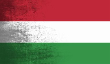 Macaristan Bayrağı. Grunge fırça darbesi ile Macaristan bayrağı gri renkte izole edildi. Stil suluboya çizimi ve grunge dokusu. Vektör illüstrasyonu.
