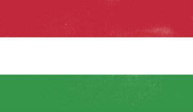 Macaristan Bayrağı. Grunge fırça darbesi ile Macaristan bayrağı gri renkte izole edildi. Stil suluboya çizimi ve grunge dokusu. Vektör illüstrasyonu.