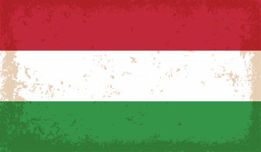 Macaristan Bayrağı. Grunge fırça darbesi ile Macaristan bayrağı gri renkte izole edildi. Stil suluboya çizimi ve grunge dokusu. Vektör illüstrasyonu.