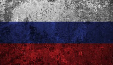 Rusya bayrağı. Kare grunge arkaplan. Rus ulusal sembolü. Şablon tasarımı, vektör çizimi. Pankart.