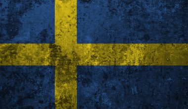 Dalgalı grunge desenli İsveç bayrağı. Vektör arkaplanı.