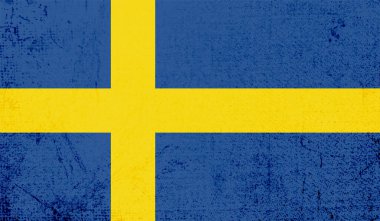 Dalgalı grunge desenli İsveç bayrağı. Vektör arkaplanı.