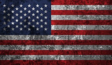 Amerikan bayrağı. Grunge eski bayrağı ABD izole edilmiş beyaz arka plan. Sıkıntılı retro doku. Eski, iğrenç, kirli bir tasarım. Sembol Amerika ulusal özgürlük, vatansever 4 Temmuz Vektör illüstrasyonu