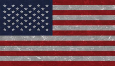 Amerikan bayrağı. Grunge eski bayrağı ABD izole edilmiş beyaz arka plan. Sıkıntılı retro doku. Eski, iğrenç, kirli bir tasarım. Sembol Amerika ulusal özgürlük, vatansever 4 Temmuz Vektör illüstrasyonu