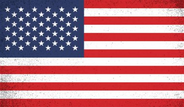 Amerikan bayrağı. Grunge eski bayrağı ABD izole edilmiş beyaz arka plan. Sıkıntılı retro doku. Eski, iğrenç, kirli bir tasarım. Sembol Amerika ulusal özgürlük, vatansever 4 Temmuz Vektör illüstrasyonu