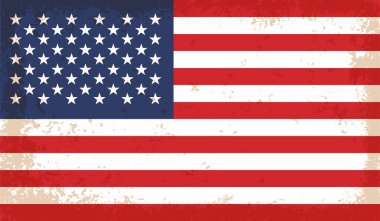 Amerikan bayrağı. Grunge eski bayrağı ABD izole edilmiş beyaz arka plan. Sıkıntılı retro doku. Eski, iğrenç, kirli bir tasarım. Sembol Amerika ulusal özgürlük, vatansever 4 Temmuz Vektör illüstrasyonu