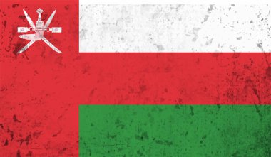 Sallanan grunge desenli Umman bayrağı. Vektör arkaplanı.