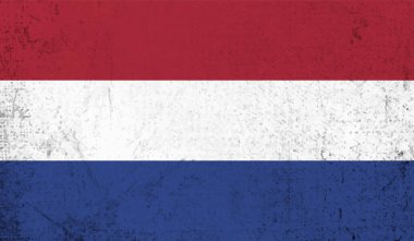 Sallanan grunge desenli Hollanda bayrağı. Vektör arkaplanı.